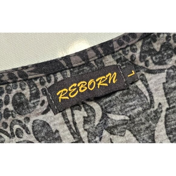 Black & Gray Floral Patterned 3/4 Sleeve Tunic/Dress By Reborn Sz L Dark Goth - Picture 6 of 8